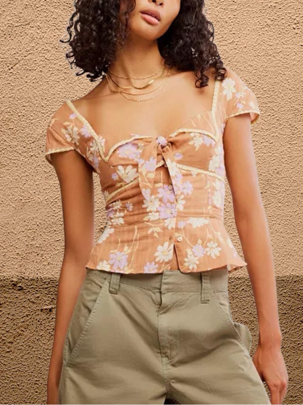 FREE PEOPLE Call Me Baby Cap Sleeve Top NWT Daisy Floral Embroidered Lace Trim
